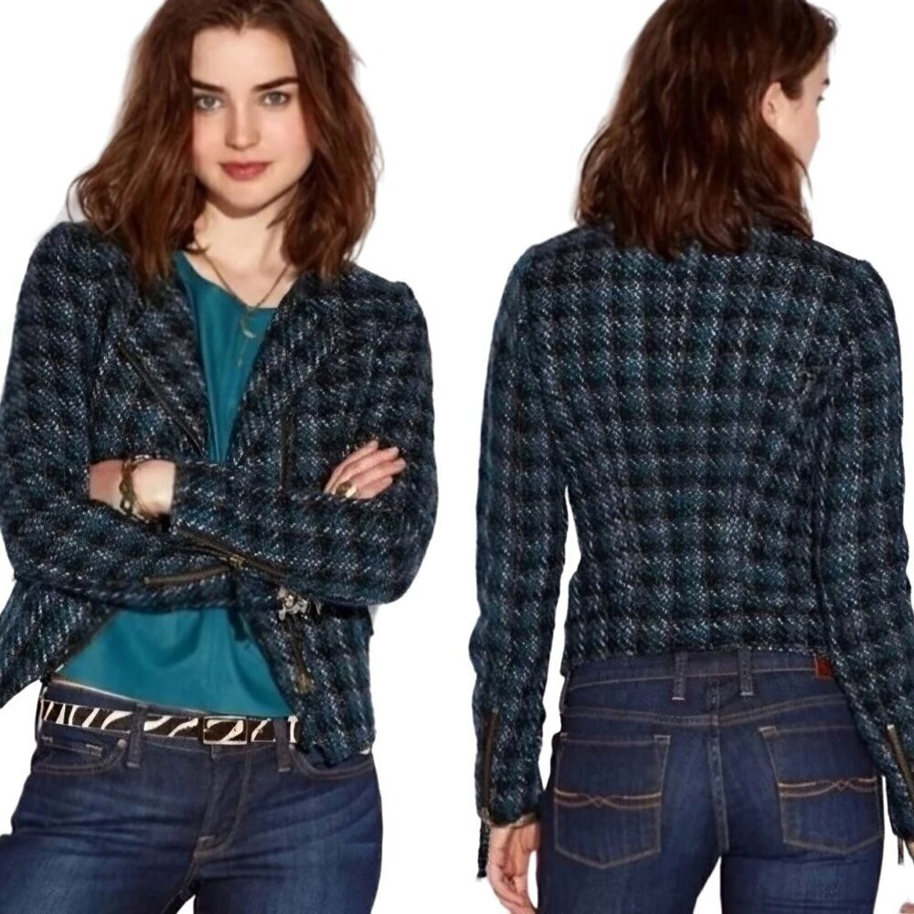 Lucky Brand Collection Harper Tweed Moto Jacket Size S